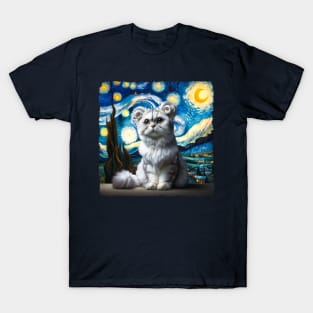 American Curl Starry Night Inspired - Artistic Cat T-Shirt